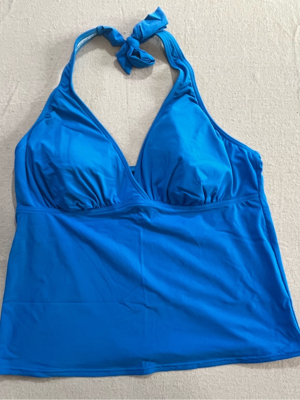 Lands' End Cross V-neck Halter Tankini Top, Bright Blue, Sz 14